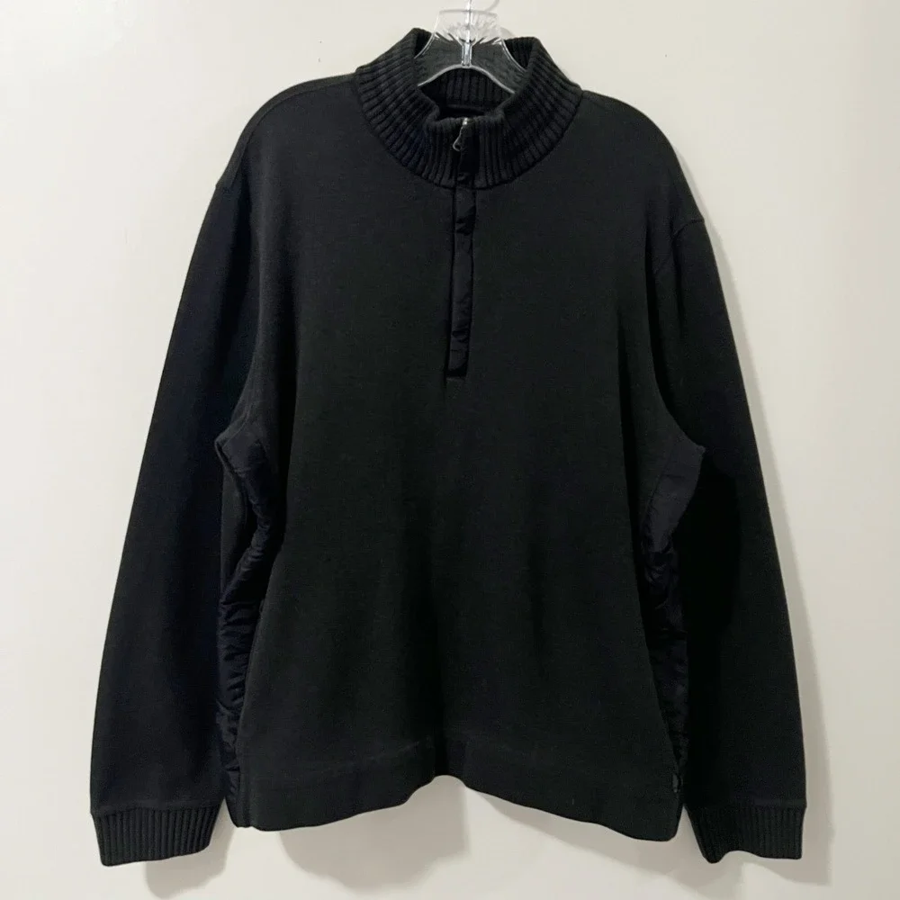 Hugo Boss Mens Black Cotton Quarter Zip Pullover‎ Sweater Nylon Side Panels XXL
